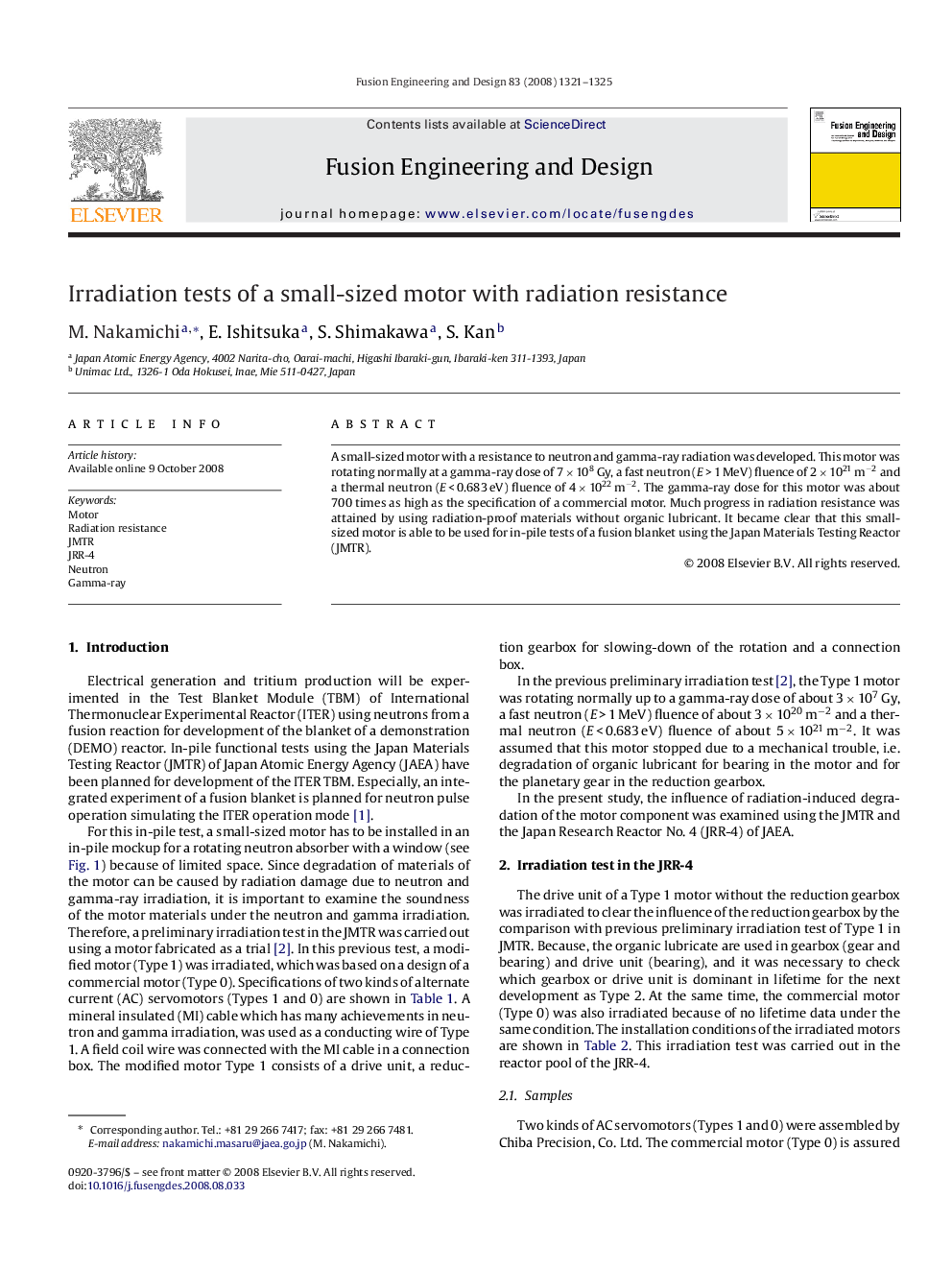 Irradiation tests of a small-sized motor with radiation resistance