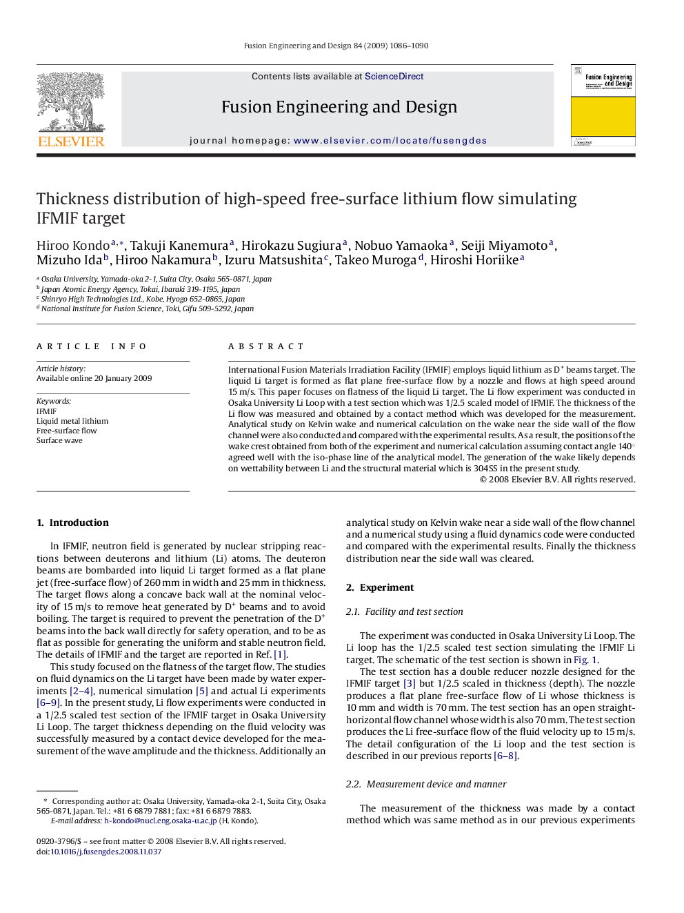 Thickness distribution of high-speed free-surface lithium flow simulating IFMIF target