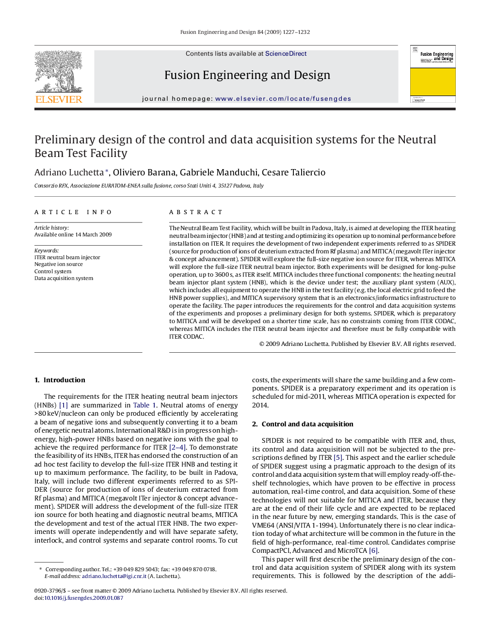 Preliminary design of the control and data acquisition systems for the Neutral Beam Test Facility