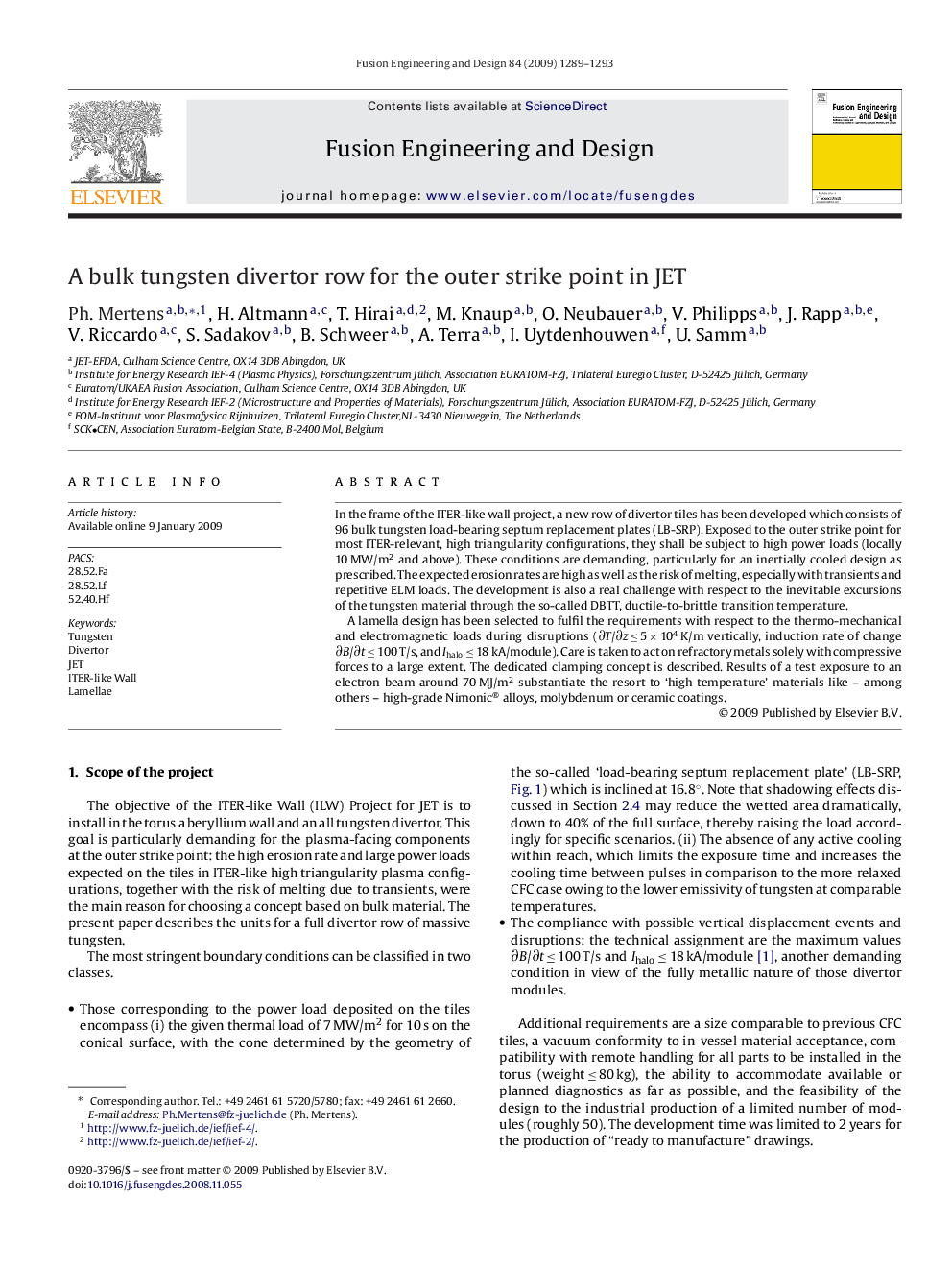 A bulk tungsten divertor row for the outer strike point in JET