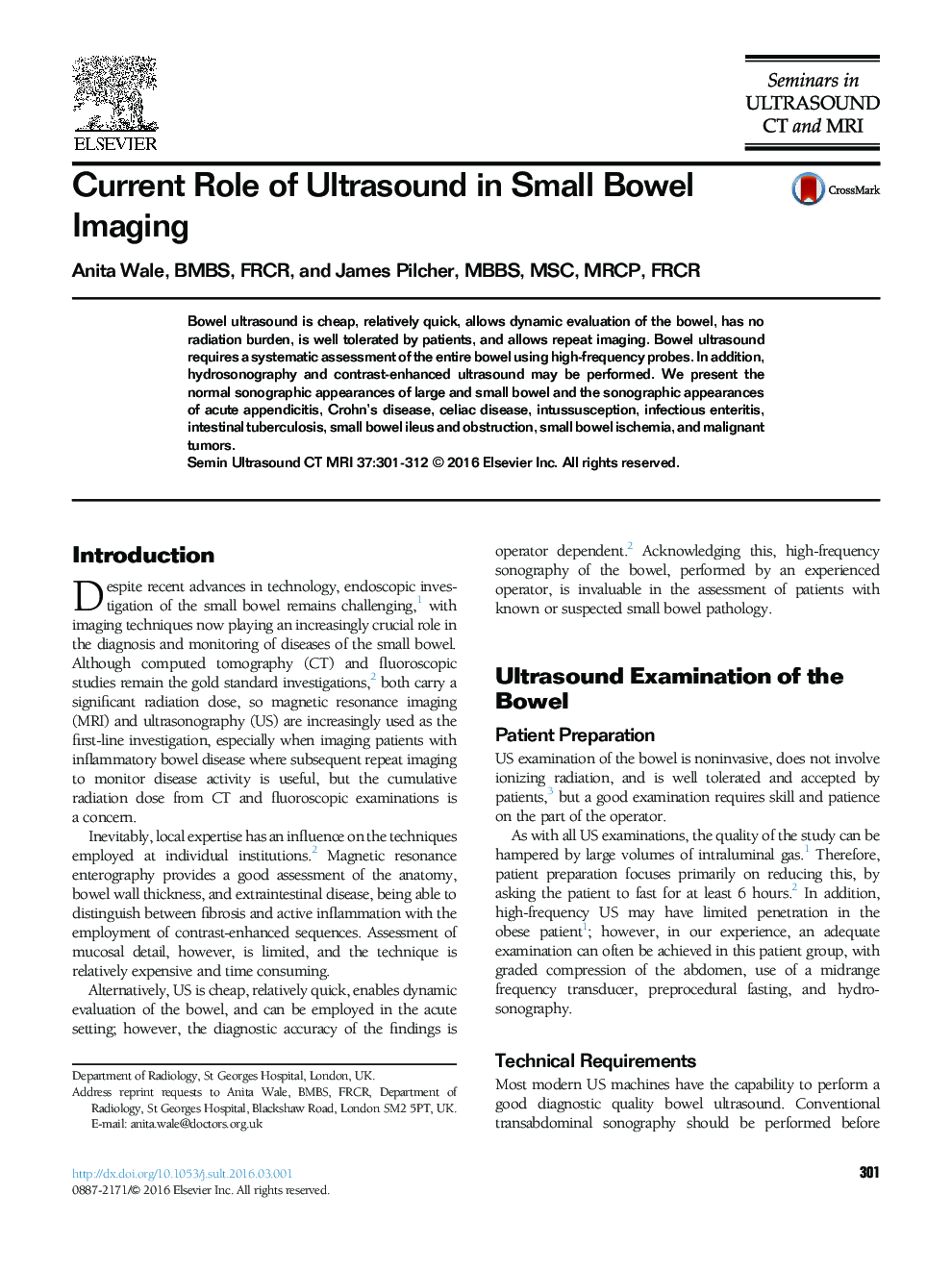 Current Role of Ultrasound in Small Bowel Imaging