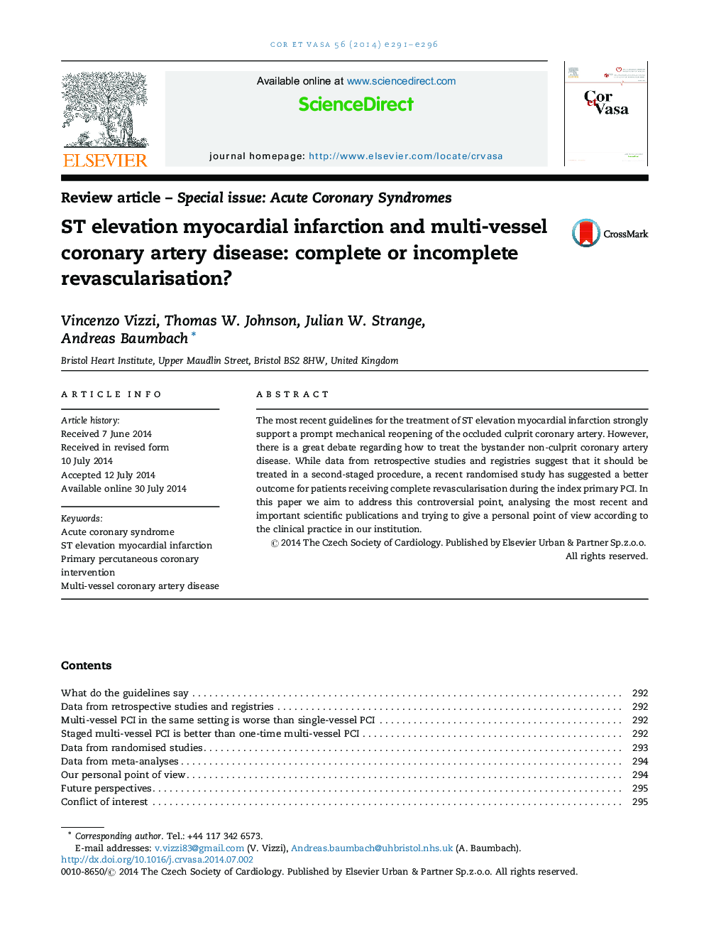 ST elevation myocardial infarction and multi-vessel coronary artery disease: complete or incomplete revascularisation?