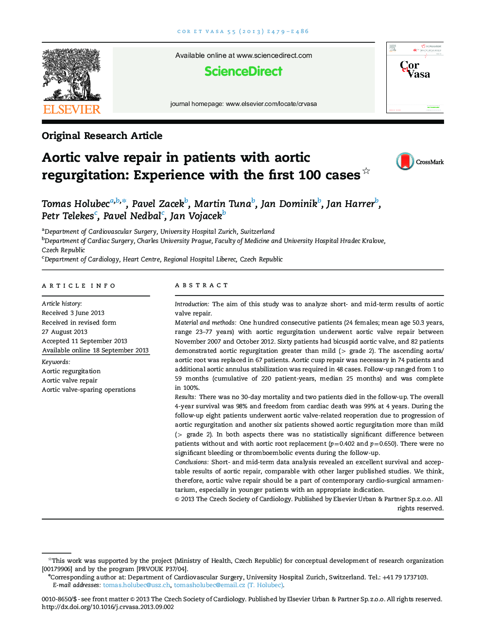 Aortic valve repair in patients with aortic regurgitation: Experience with the first 100 cases 