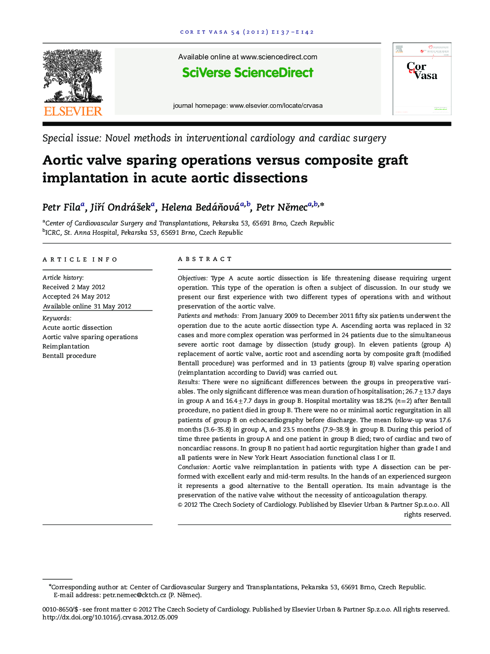 Aortic valve sparing operations versus composite graft implantation in acute aortic dissections