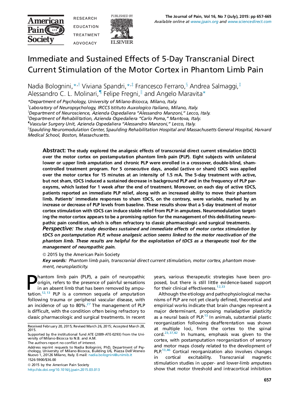 اثرات فوری و پایدار تحریک 5 روزه جریان مستقیم ترانس کرانیال از قشر حرکتی در درد اندام فانتوم