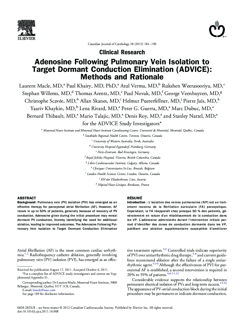 Adenosine Following Pulmonary Vein Isolation to Target Dormant Conduction Elimination (ADVICE): Methods and Rationale 