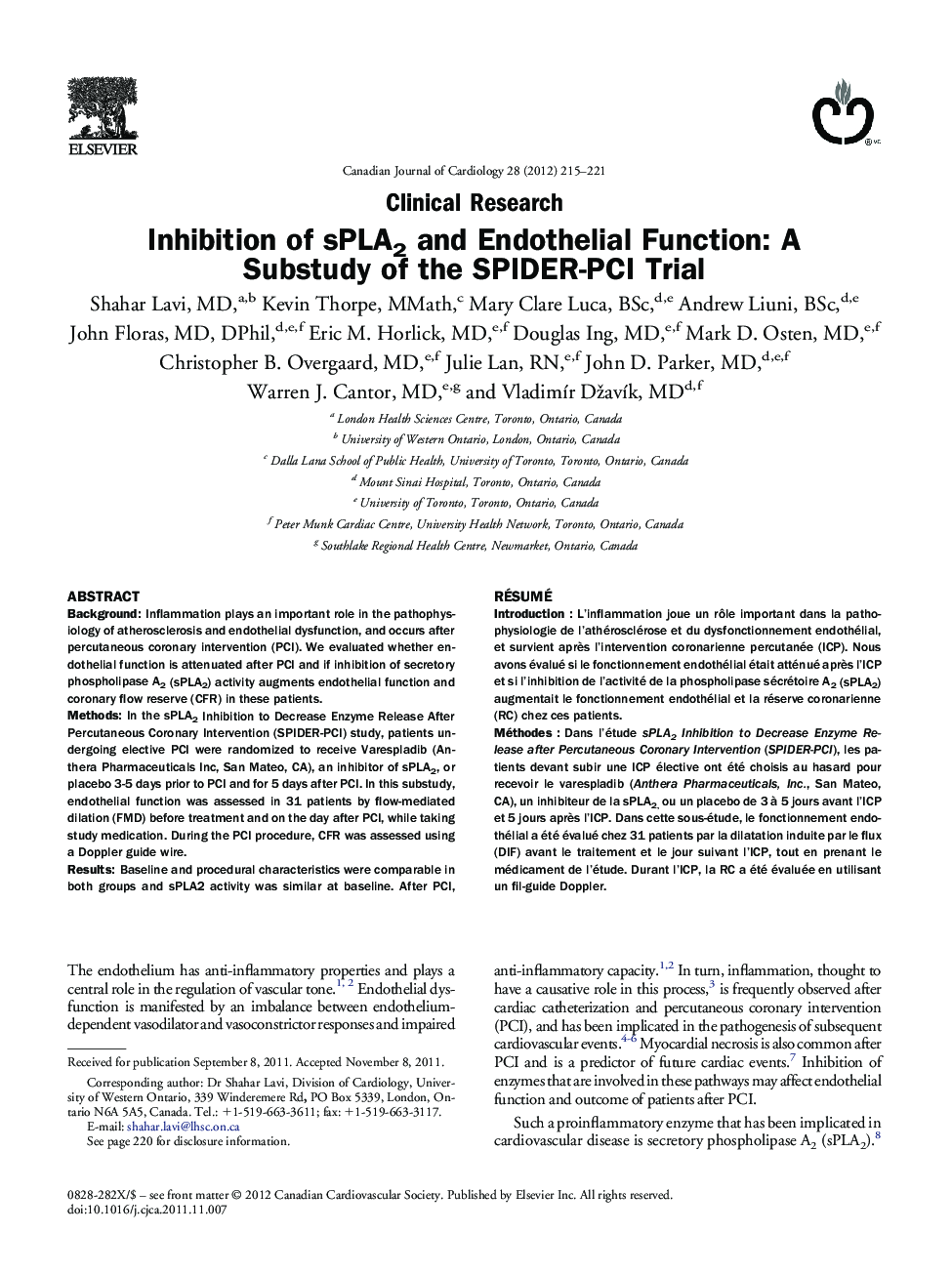 Inhibition of sPLA2 and Endothelial Function: A Substudy of the SPIDER-PCI Trial 