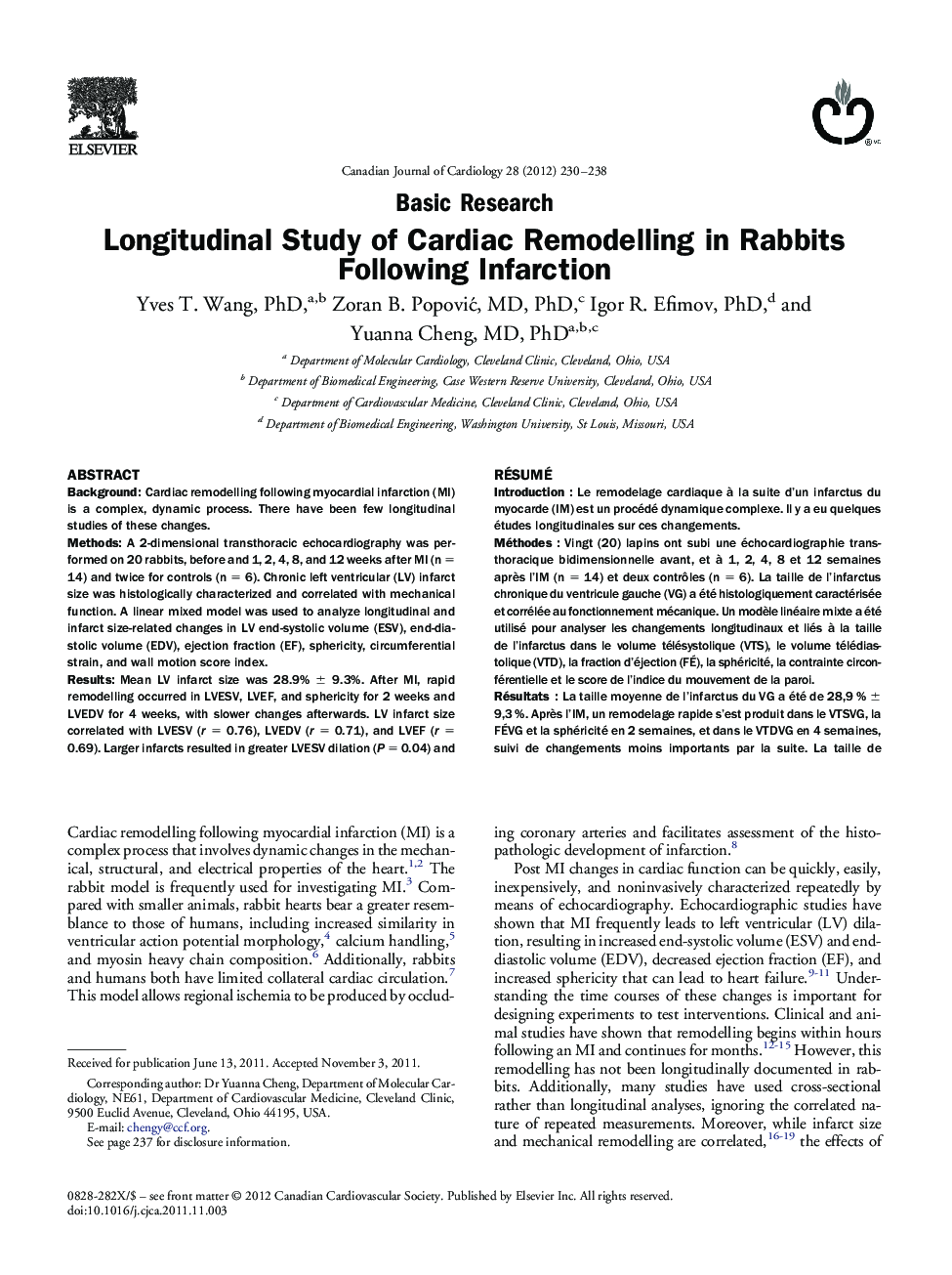 Longitudinal Study of Cardiac Remodelling in Rabbits Following Infarction 