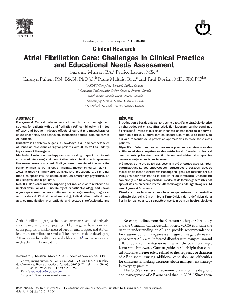 Atrial Fibrillation Care: Challenges in Clinical Practice and Educational Needs Assessment 