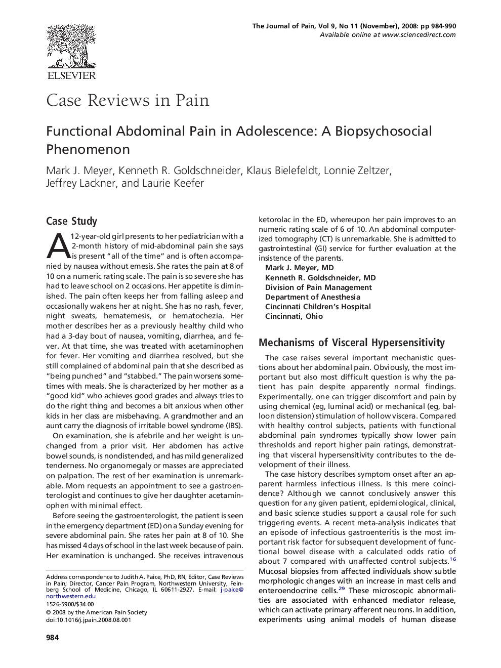 عکس صفحه اول مقاله: Functional Abdominal Pain in Adolescence: A Biopsychosocial Phenomenon Functional Abdominal Pain in Adolescence: A Biopsychosocial Phenomenon