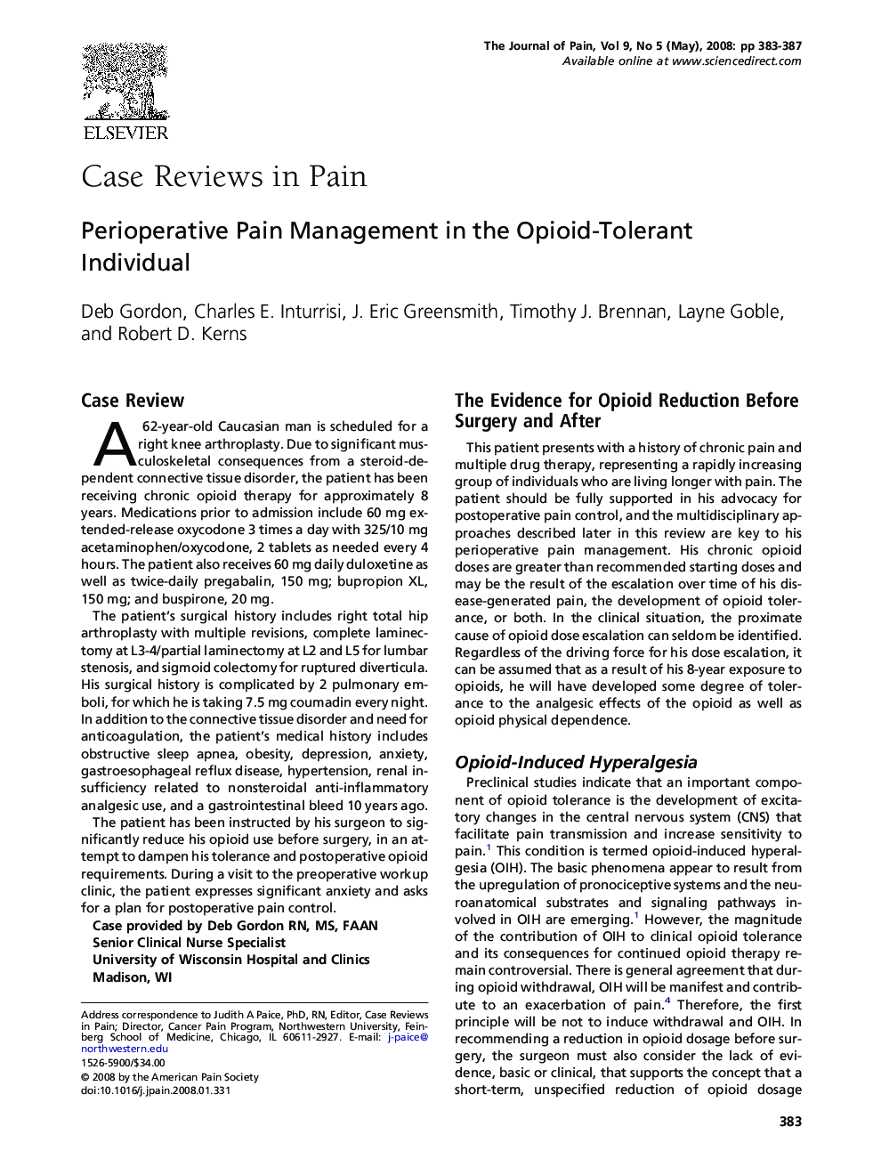 Perioperative Pain Management in the Opioid-Tolerant Individual