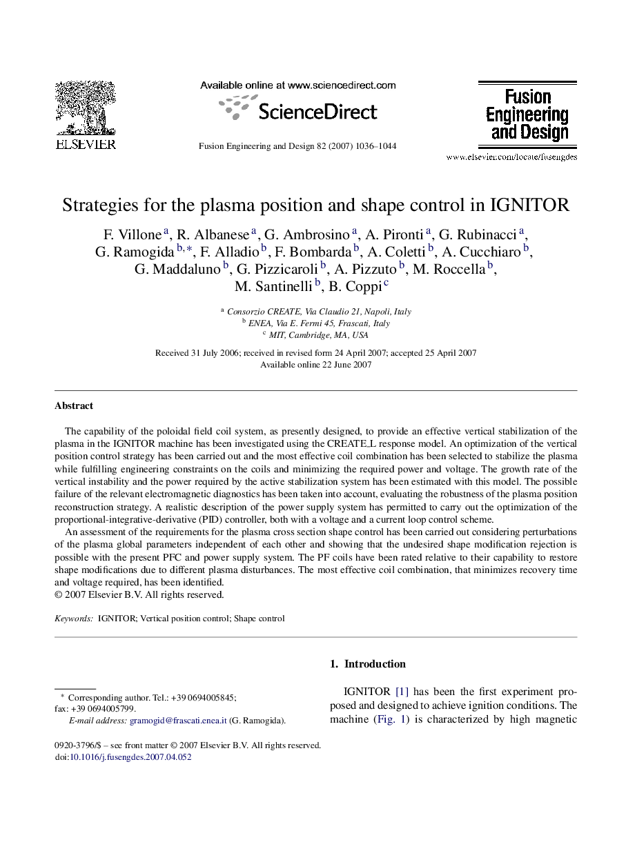 Strategies for the plasma position and shape control in IGNITOR