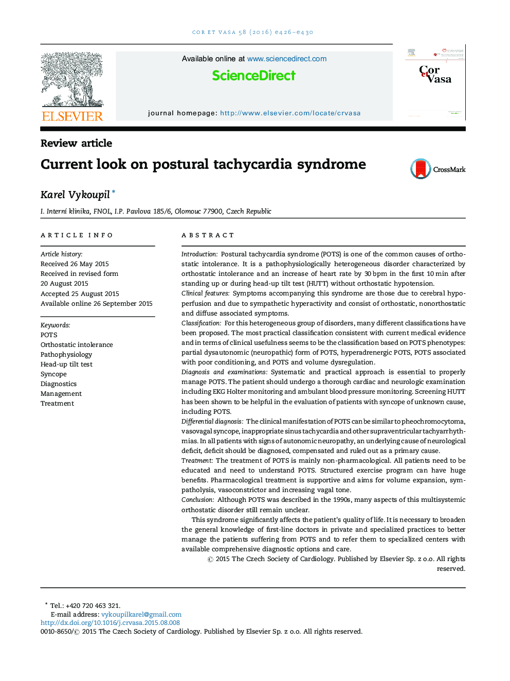 Current look on postural tachycardia syndrome