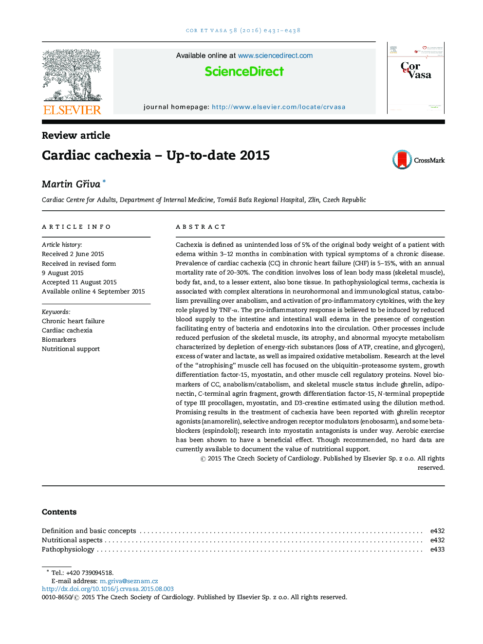 Cardiac cachexia – Up-to-date 2015