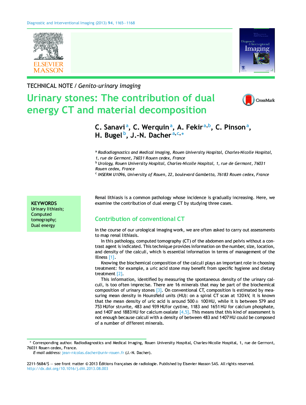 Urinary stones: The contribution of dual energy CT and material decomposition