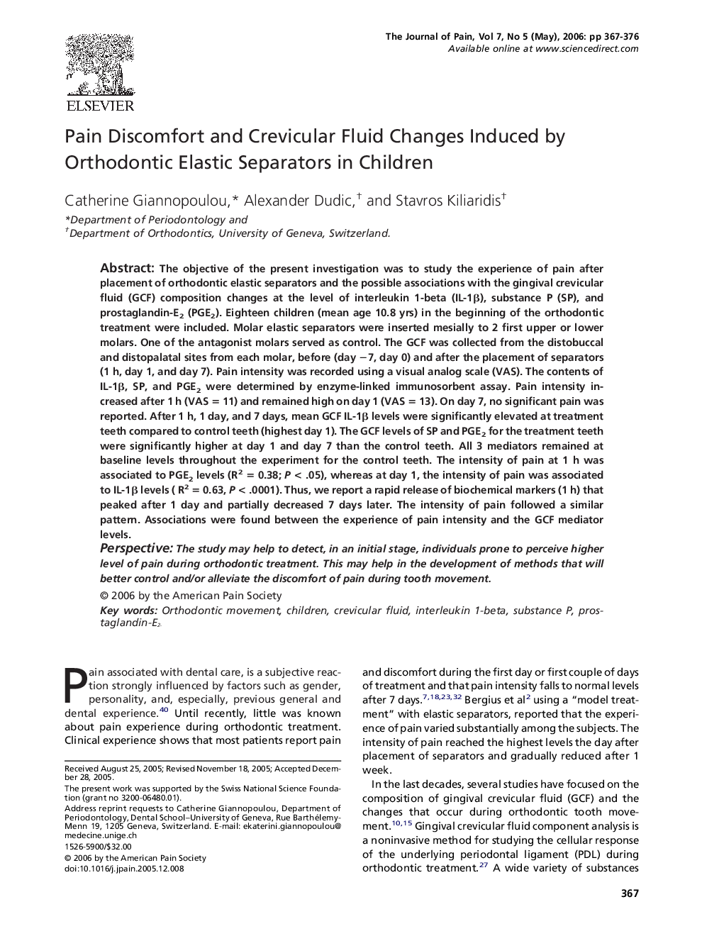 Pain Discomfort and Crevicular Fluid Changes Induced by Orthodontic Elastic Separators in Children 