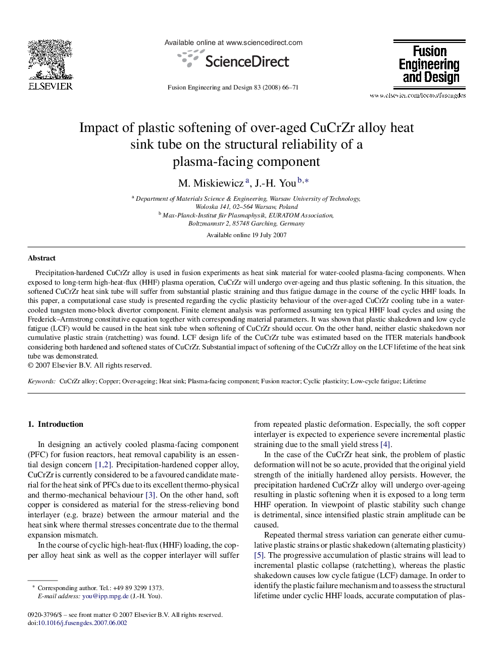 Impact of plastic softening of over-aged CuCrZr alloy heat sink tube on the structural reliability of a plasma-facing component