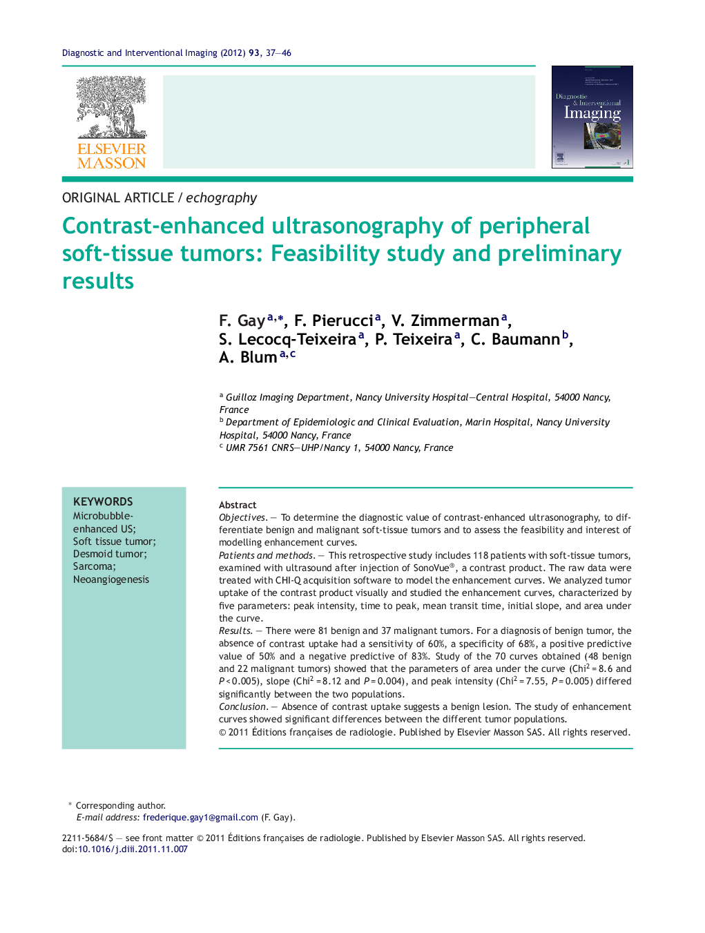 Contrast-enhanced ultrasonography of peripheral soft-tissue tumors: Feasibility study and preliminary results