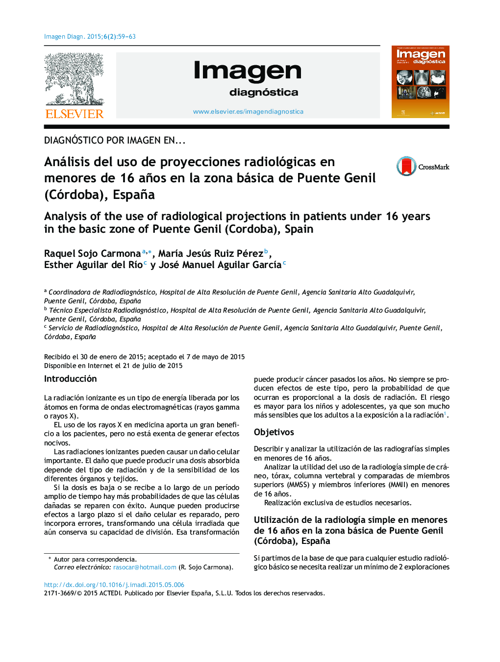 Análisis del uso de proyecciones radiológicas en menores de 16 años en la zona básica de Puente Genil (Córdoba), España