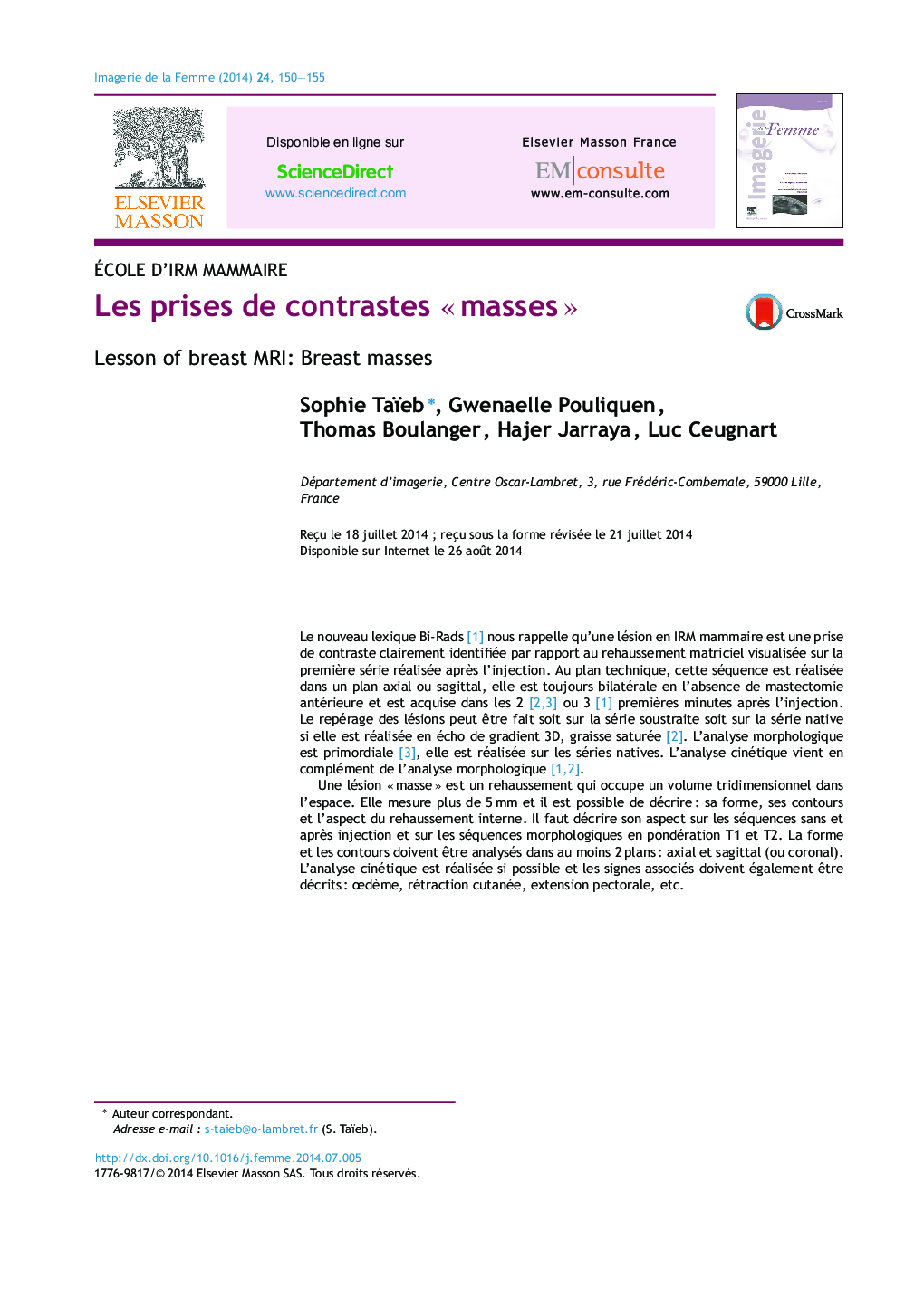 عکس صفحه اول مقاله: Les prises de contrastes « masses » Les prises de contrastes « masses »