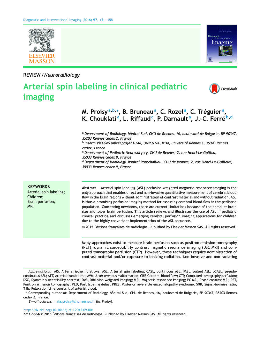 Arterial spin labeling in clinical pediatric imaging