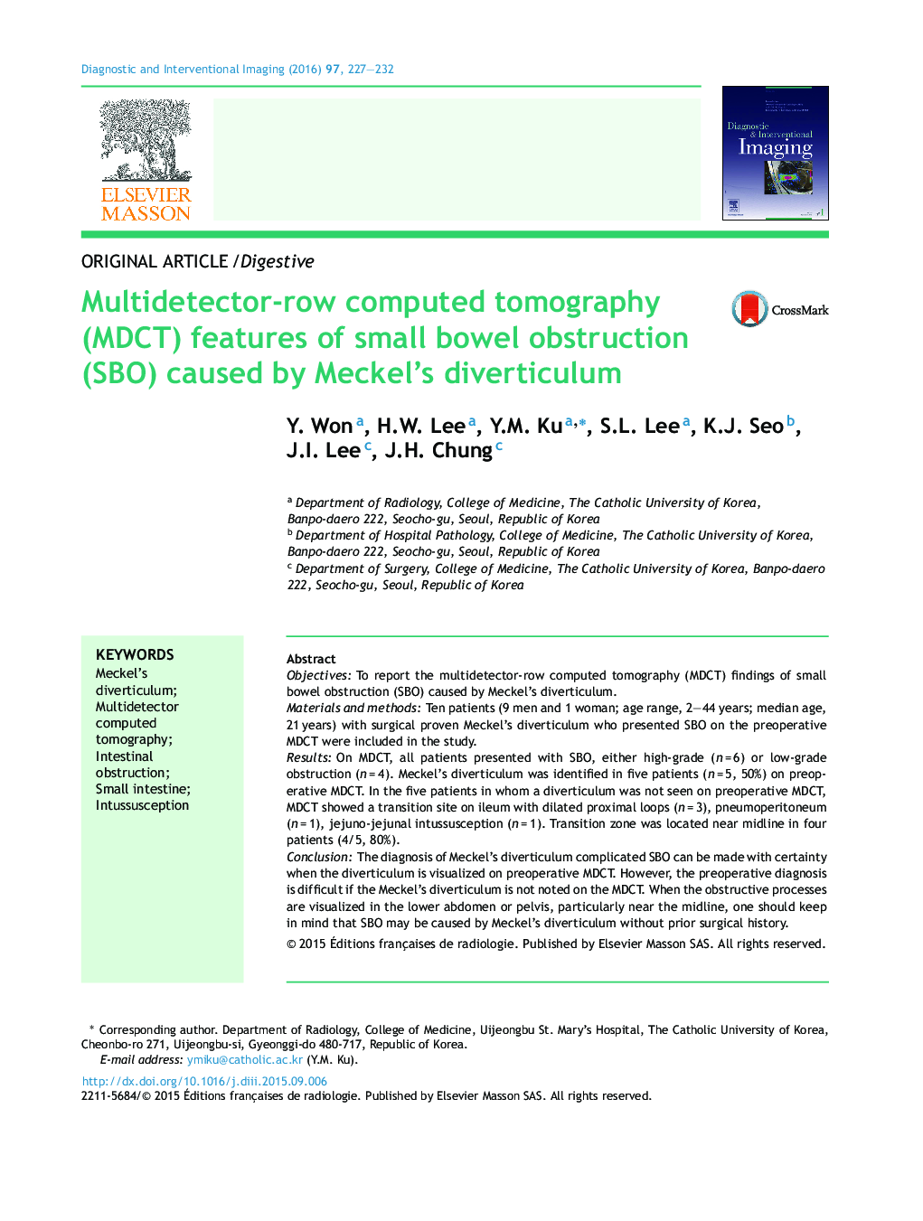 ویژگی های توموگرافی کامپیوتری ردیف مولتی دتکتور (MDCT) از انسداد روده کوچک (SBO) ناشی از دیورتیکول مکل