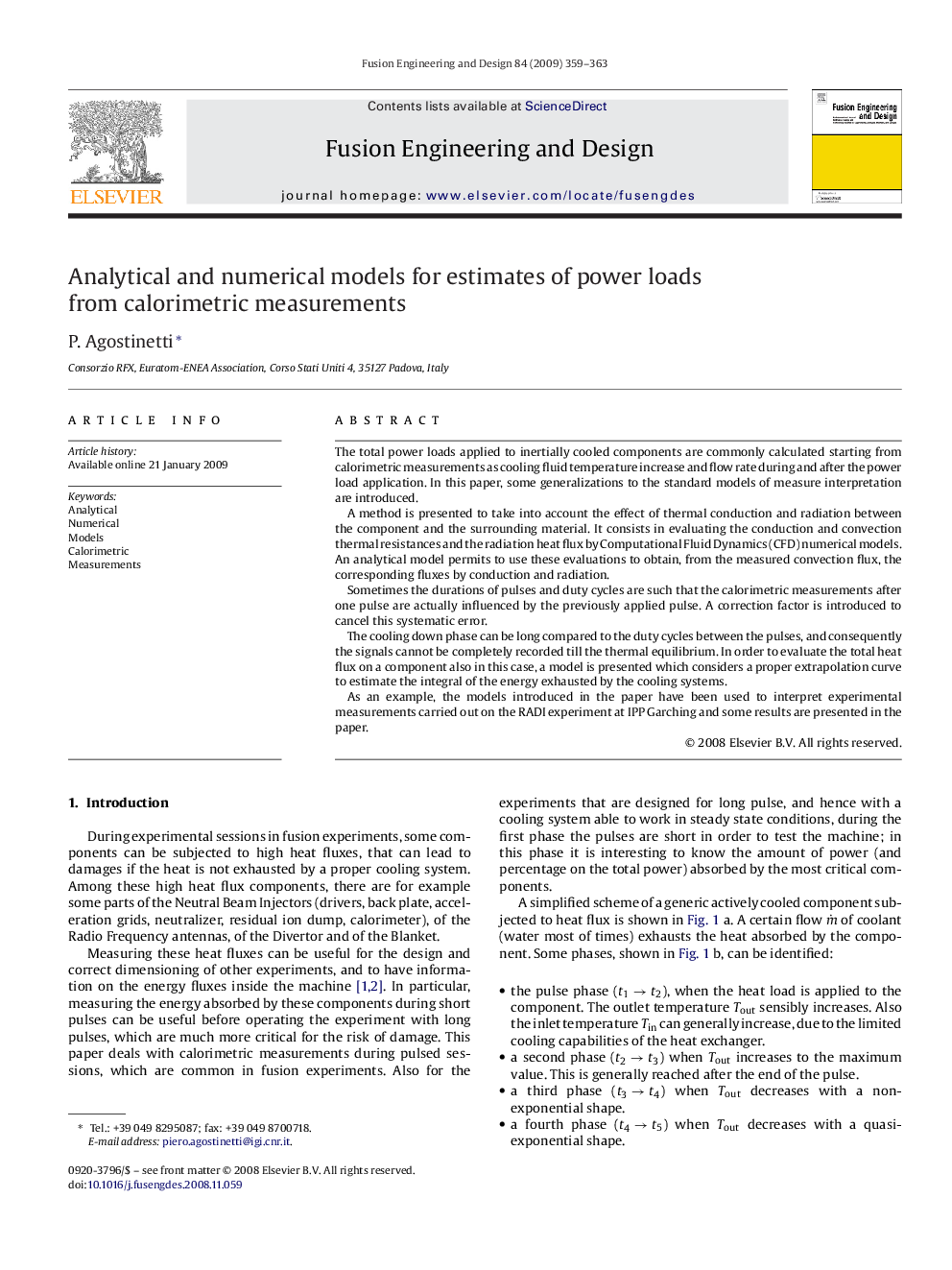 Analytical and numerical models for estimates of power loads from calorimetric measurements