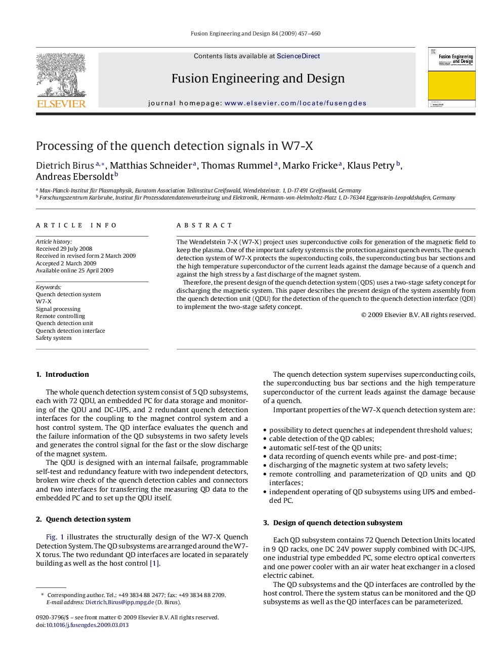 Processing of the quench detection signals in W7-X