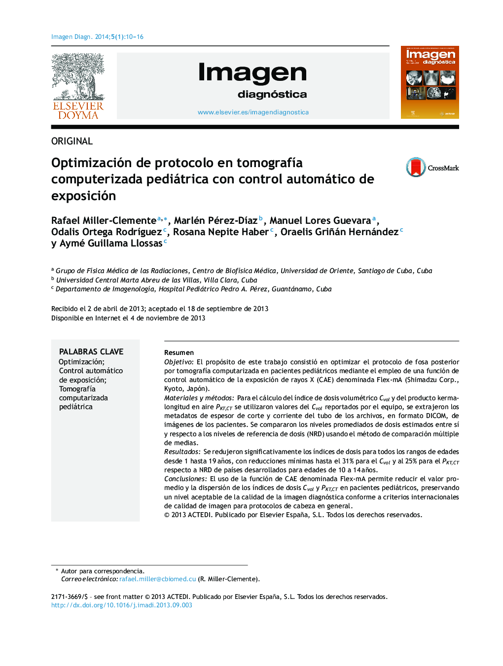 Optimización de protocolo en tomografía computerizada pediátrica con control automático de exposición