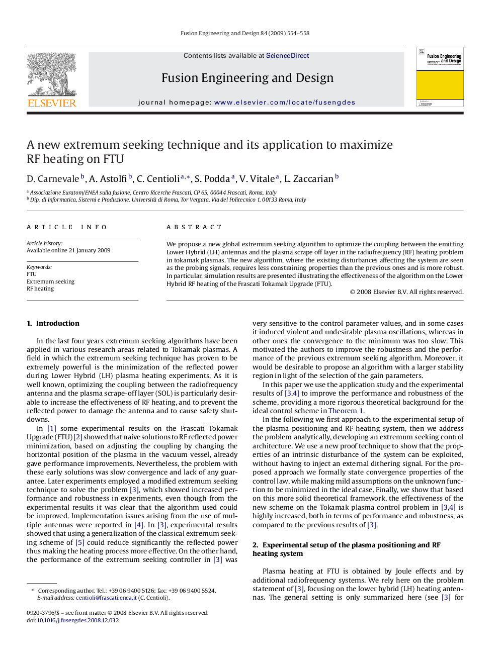 A new extremum seeking technique and its application to maximize RF heating on FTU