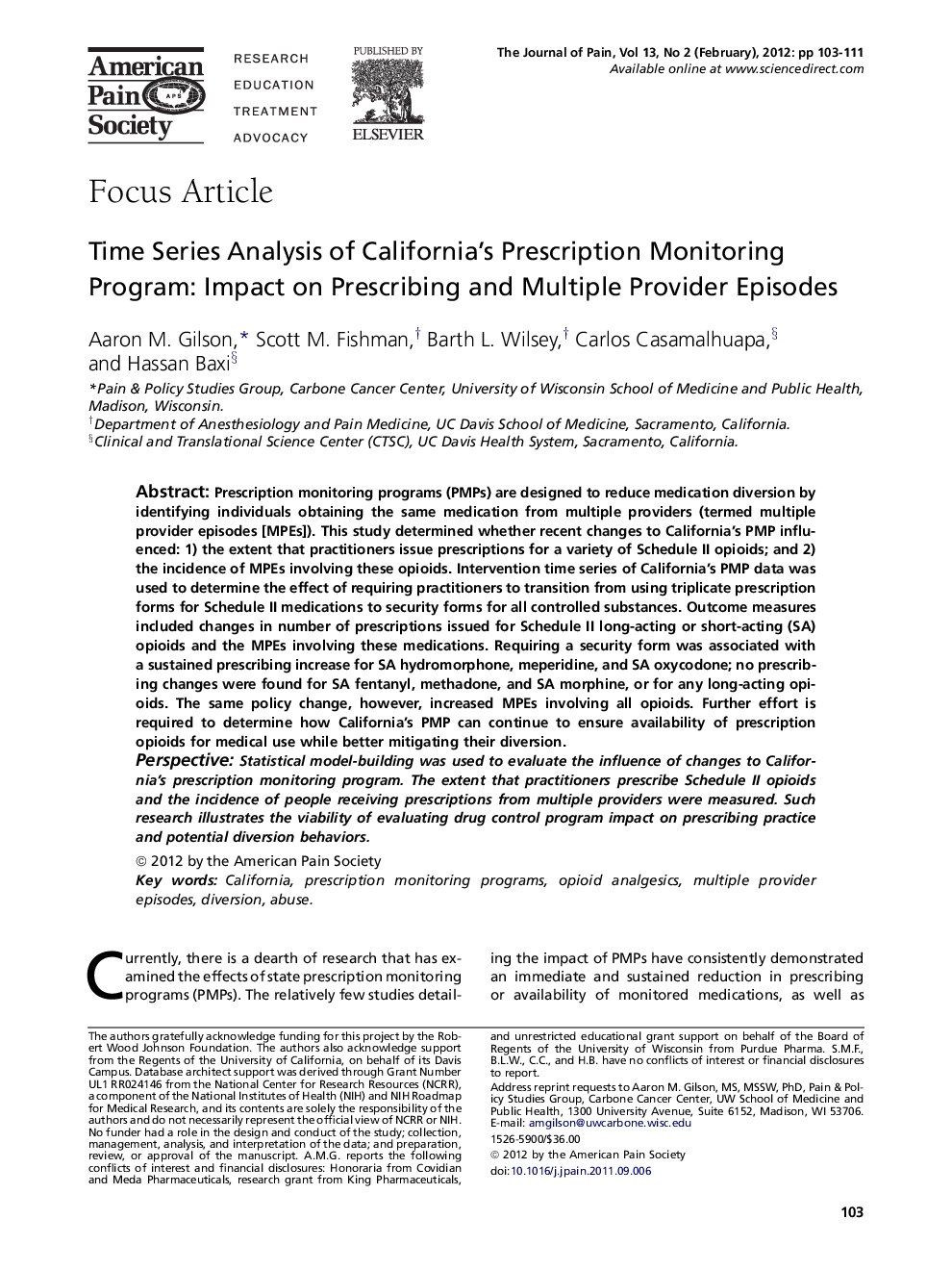 Time Series Analysis of California’s Prescription Monitoring Program: Impact on Prescribing and Multiple Provider Episodes 