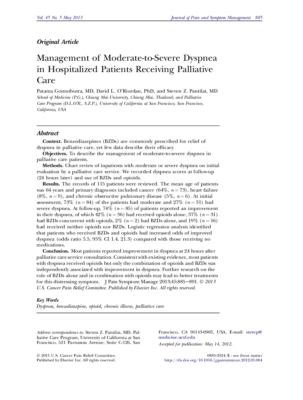 Management of Moderate-to-Severe Dyspnea in Hospitalized Patients Receiving Palliative Care