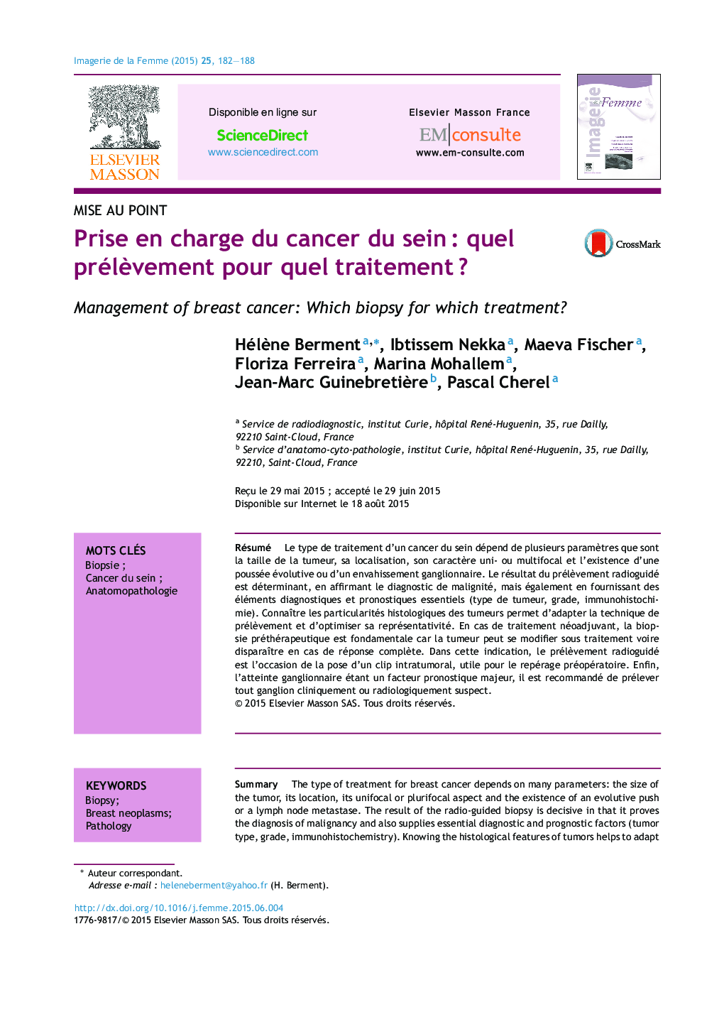 Prise en charge du cancer du seinÂ : quel prélÃ¨vement pour quel traitementÂ ?