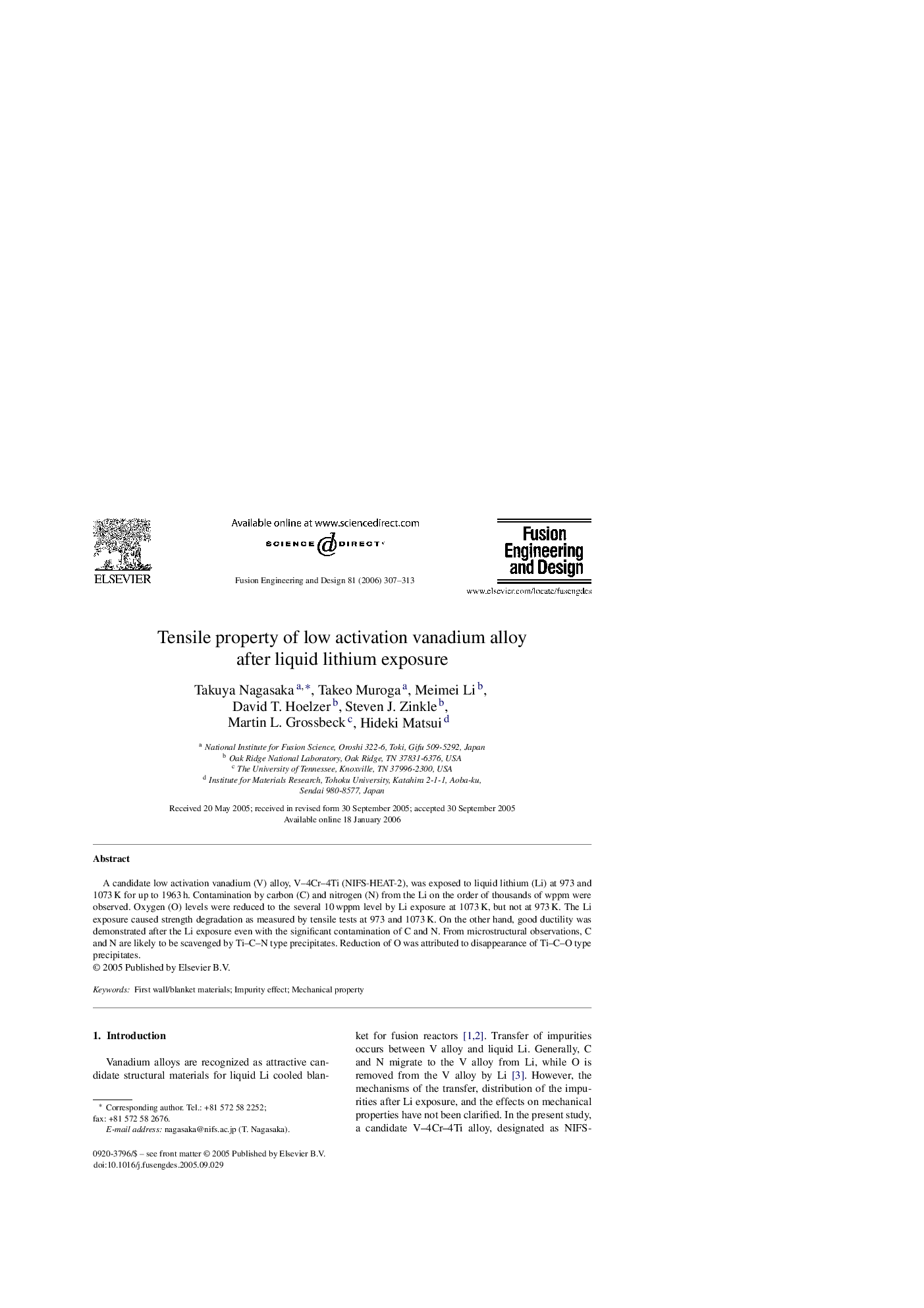 Tensile property of low activation vanadium alloy after liquid lithium exposure