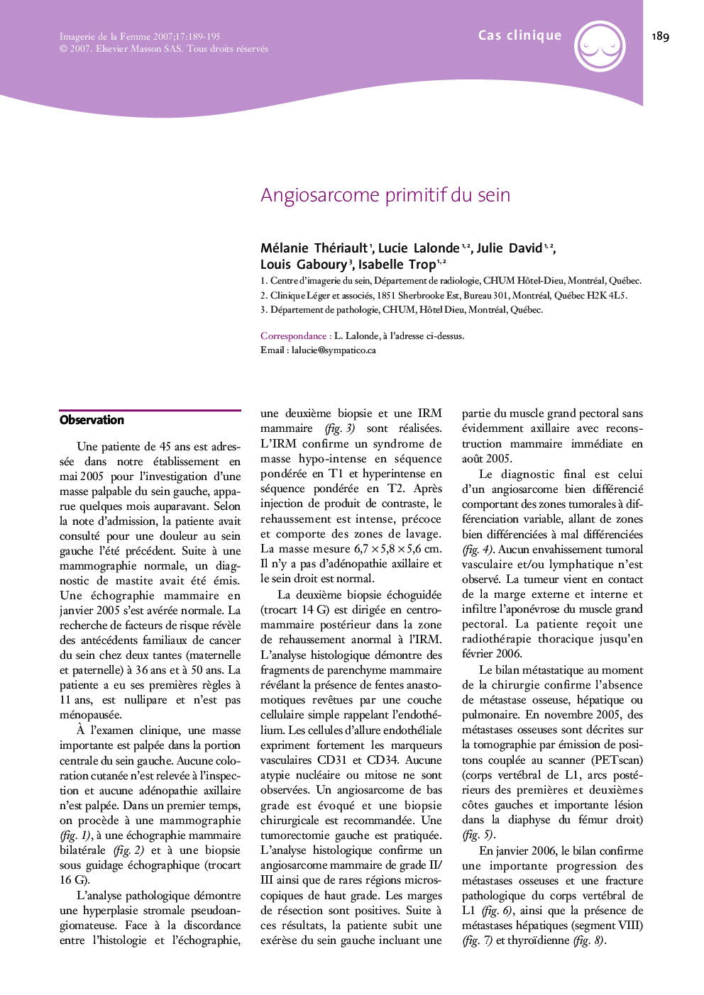Angiosarcome primitif du sein