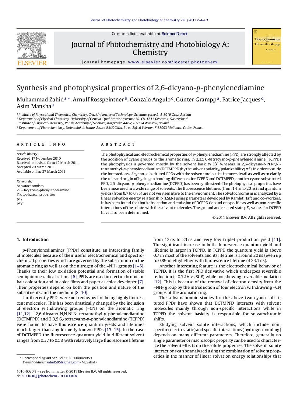 Synthesis and photophysical properties of 2,6-dicyano-p-phenylenediamine