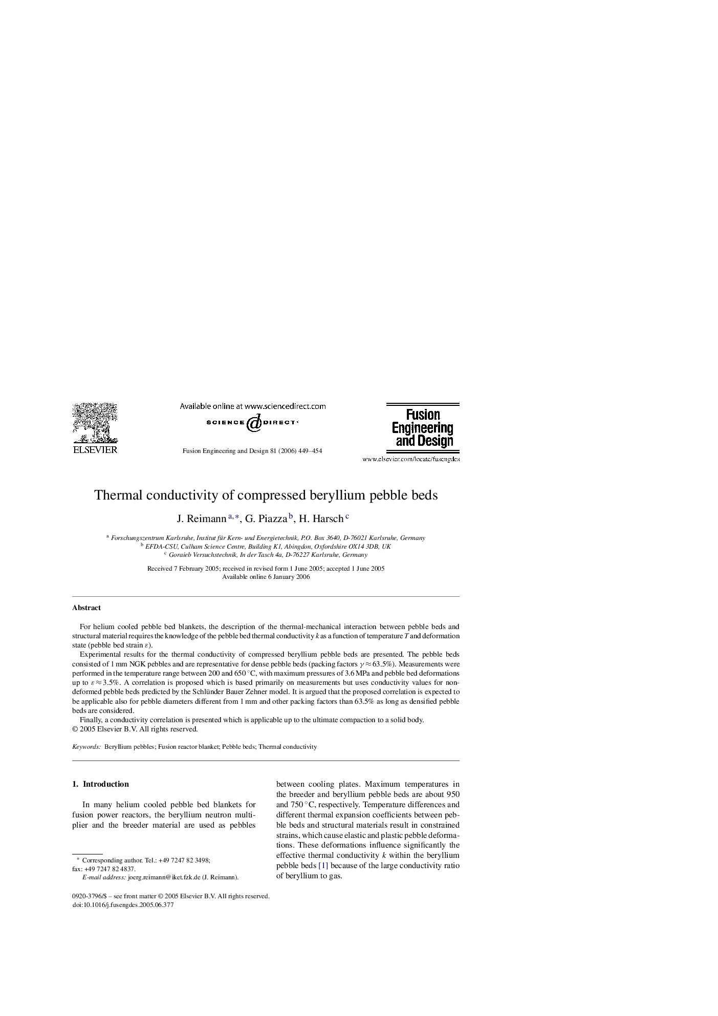 Thermal conductivity of compressed beryllium pebble beds