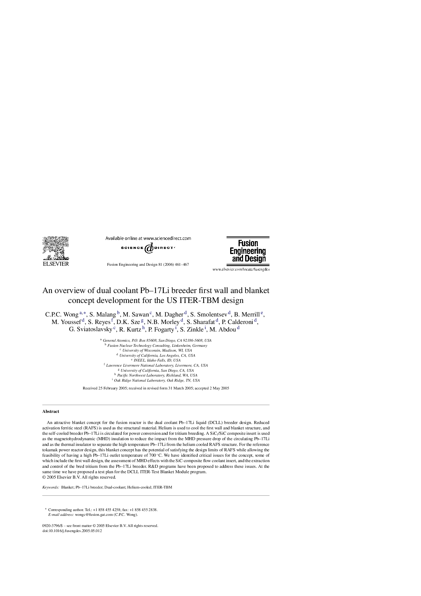 An overview of dual coolant Pb–17Li breeder first wall and blanket concept development for the US ITER-TBM design