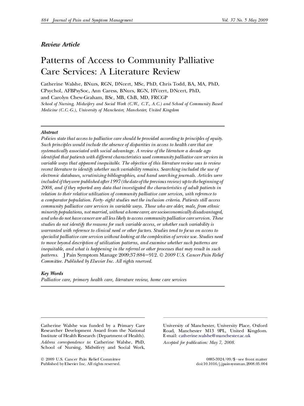 Patterns of Access to Community Palliative Care Services: A Literature Review 