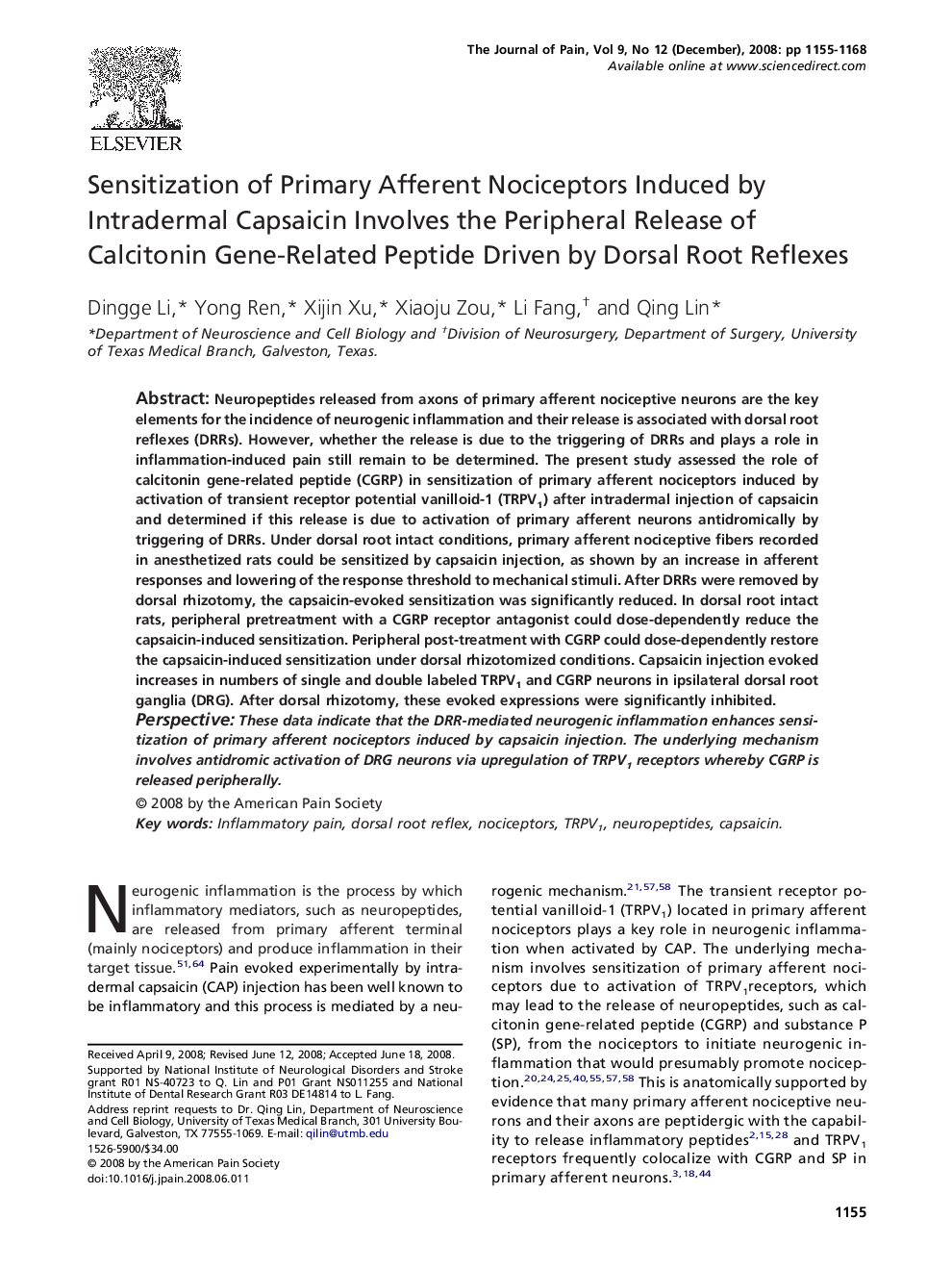 Sensitization of Primary Afferent Nociceptors Induced by Intradermal Capsaicin Involves the Peripheral Release of Calcitonin Gene-Related Peptide Driven by Dorsal Root Reflexes 