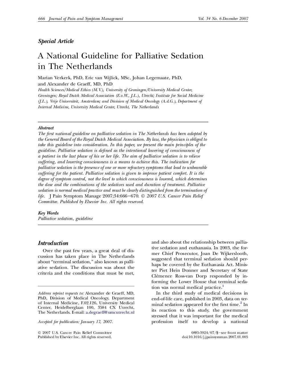 A National Guideline for Palliative Sedation in The Netherlands