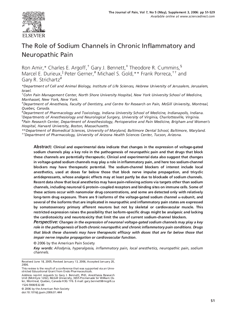 عکس صفحه اول مقاله: The Role of Sodium Channels in Chronic Inflammatory and Neuropathic Pain The Role of Sodium Channels in Chronic Inflammatory and Neuropathic Pain