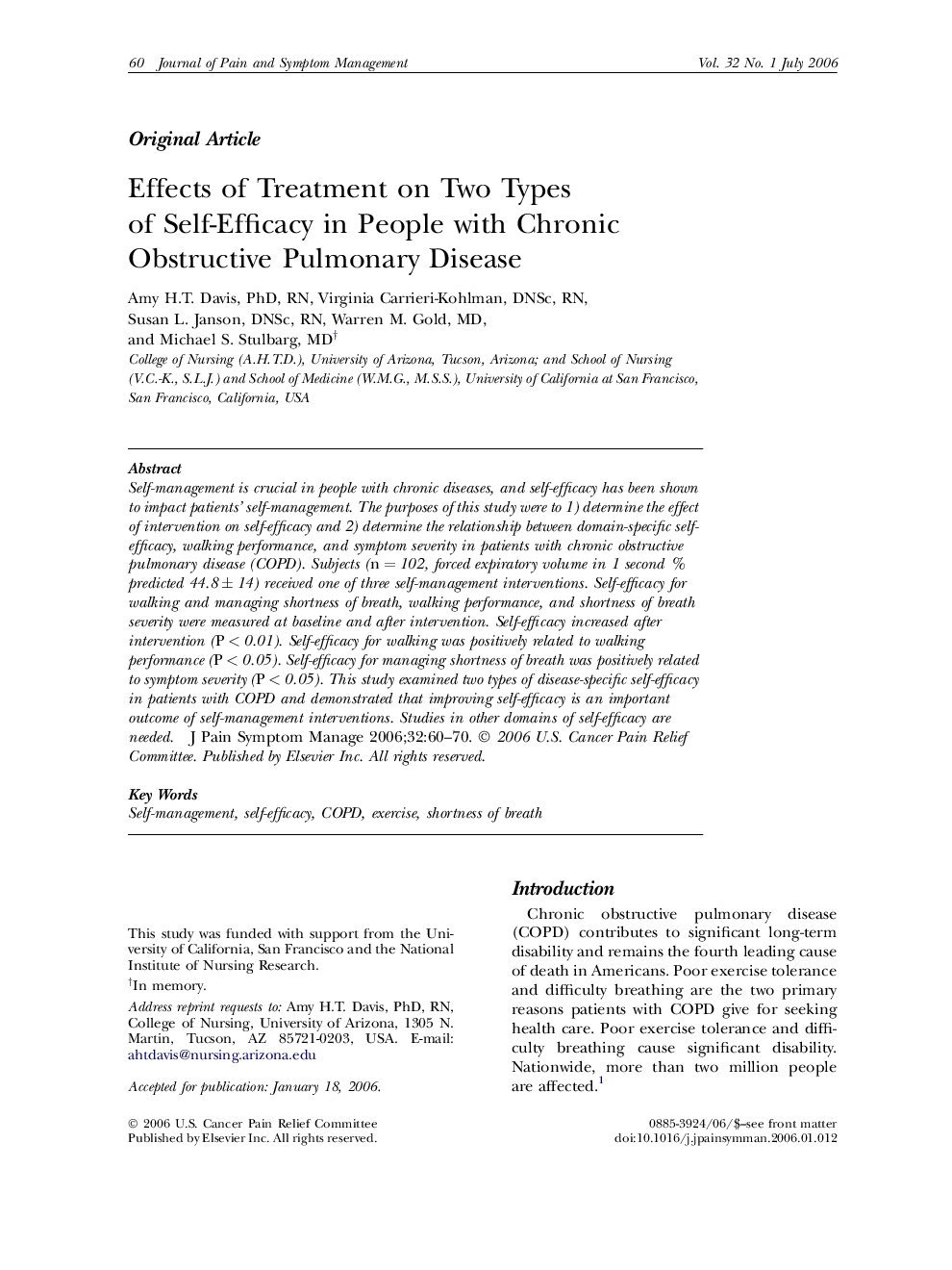 Effects of Treatment on Two Types of Self-Efficacy in People with Chronic Obstructive Pulmonary Disease 