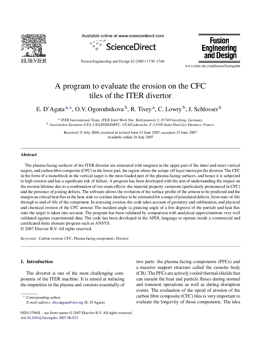 A program to evaluate the erosion on the CFC tiles of the ITER divertor