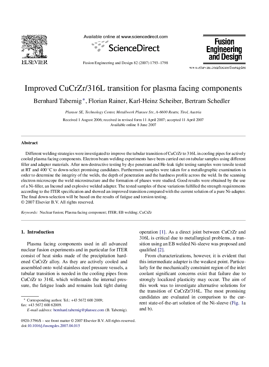 Improved CuCrZr/316L transition for plasma facing components