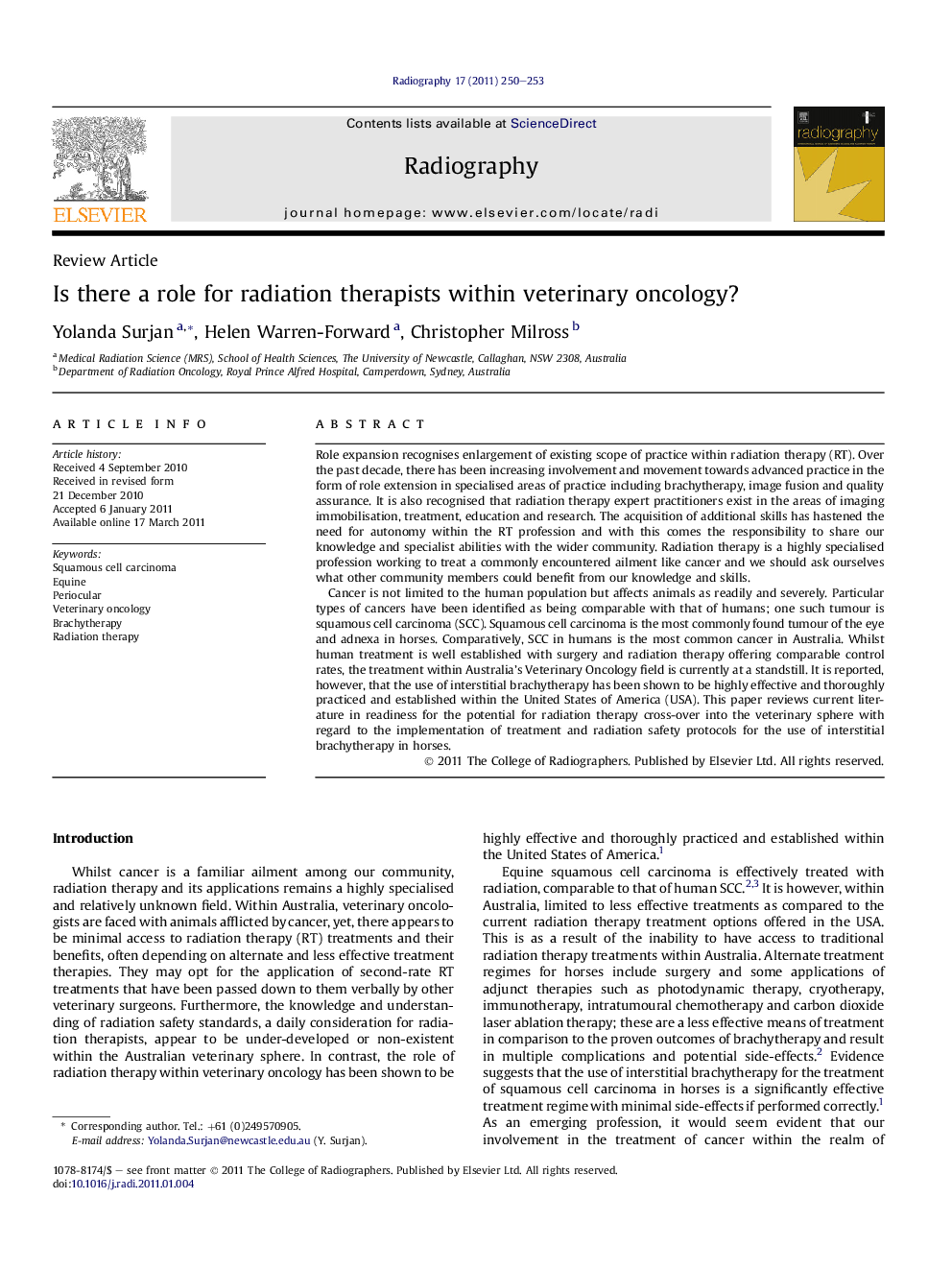 Is there a role for radiation therapists within veterinary oncology?