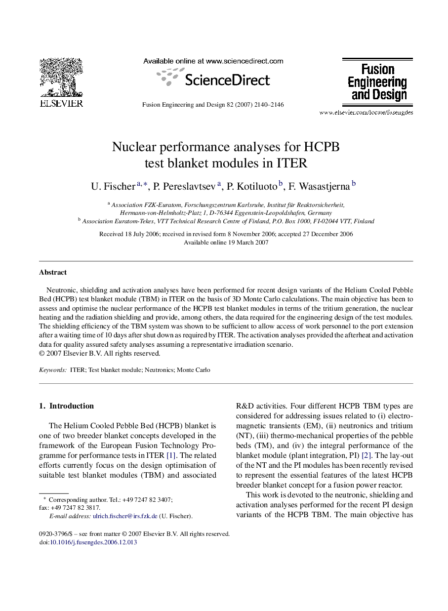 Nuclear performance analyses for HCPB test blanket modules in ITER