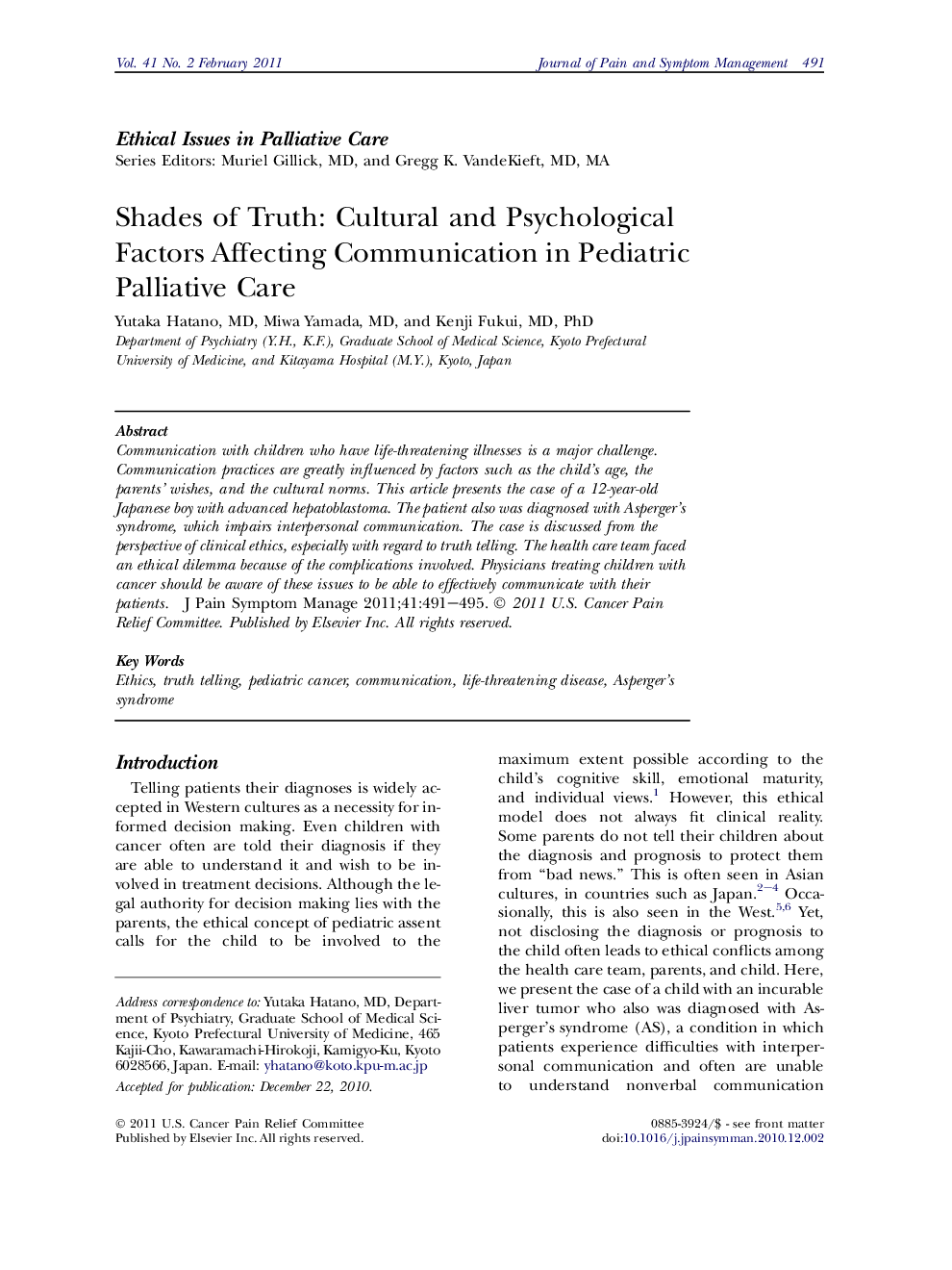 Shades of Truth: Cultural and Psychological Factors Affecting Communication in Pediatric Palliative Care