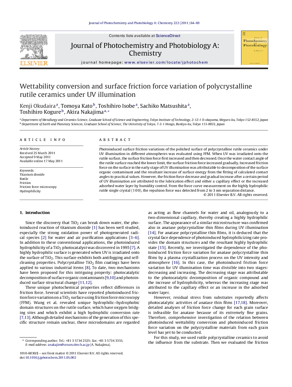 Wettability conversion and surface friction force variation of polycrystalline rutile ceramics under UV illumination