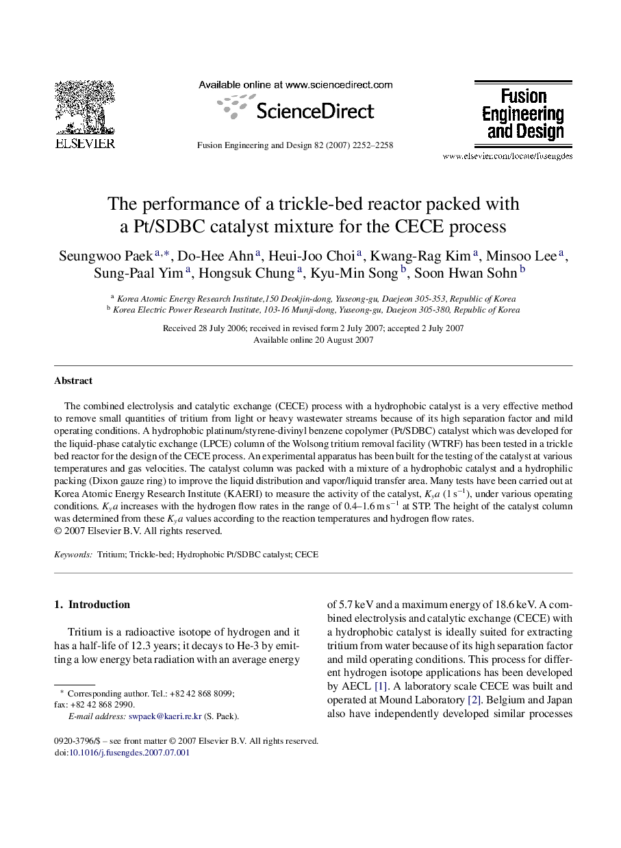 The performance of a trickle-bed reactor packed with a Pt/SDBC catalyst mixture for the CECE process